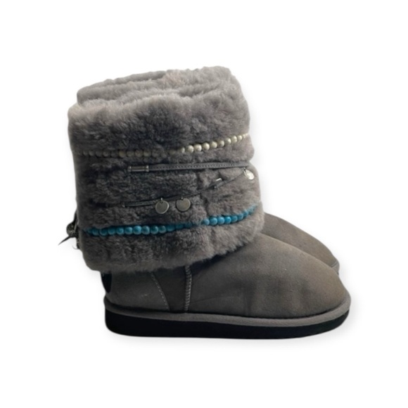 Rare: Tylie Malibu ❃ Gypsy Turquoise Bead Wrap Shearling Ankle Boot ❃ 6.5 7M - Picture 2 of 16